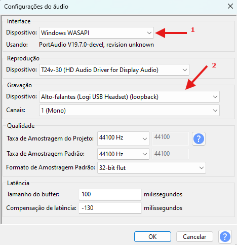 Configurações de áudio